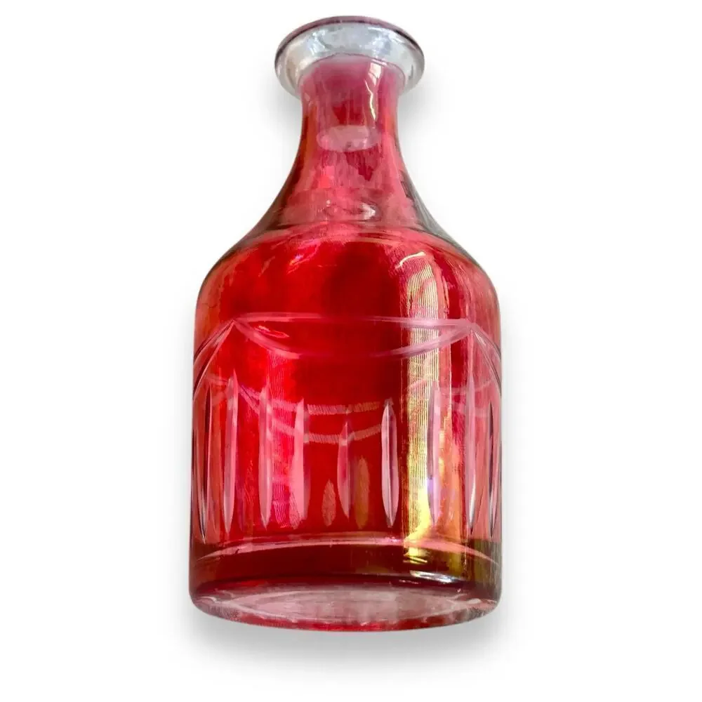 8.5” Vintage Bohemian Cut Pink Cranberry Crystal Glass Genie Decanter Bottle